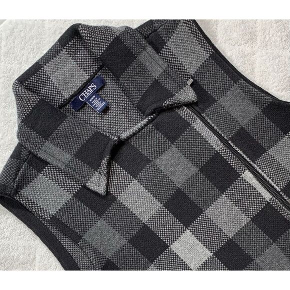 Chaps Sweater Vest Womens Medium Black & Gray Plaid Stretch Knit Full Zip - 304 - Picture 4 of 9